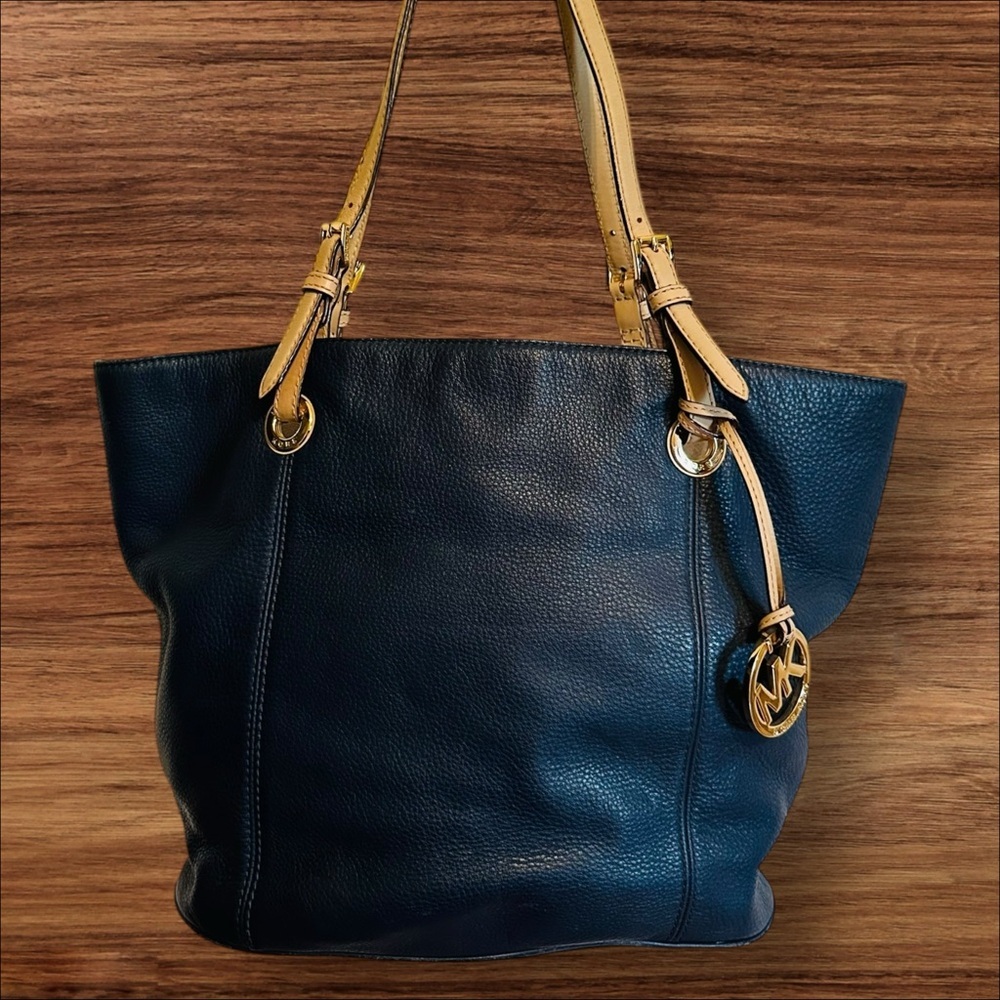 Michael Kors Blue and Tan Tote Bag with Signature Charm - Picture 10 of 13